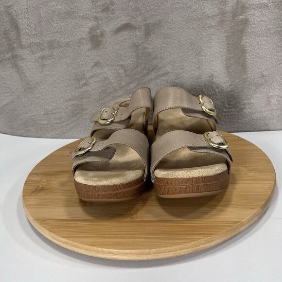Dansko Womens Size US 12 Sophie Tan Slip On Chunky Heel Sandal Buckle Slides - Picture 2 of 8